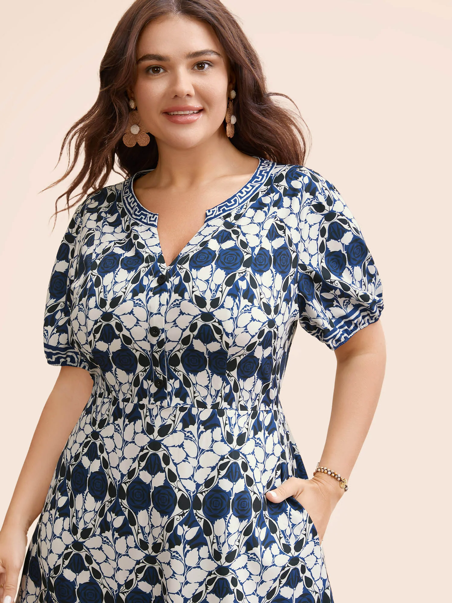Bandana Print Notched Lantern Sleeve Dress Bandana Print Notched Lantern Sleeve Dress