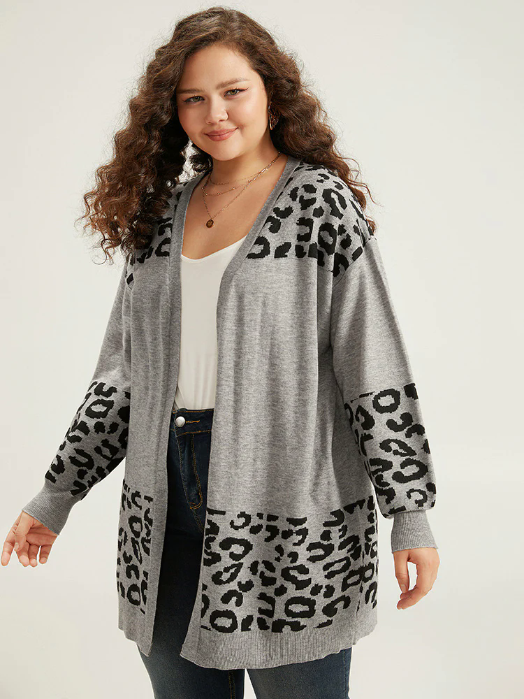 Supersoft Essentials Leopard Contrast Elastic Cuffs Pullover Supersoft Essentials Leopard Contrast Elastic Cuffs Pullover