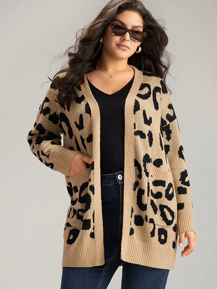 Leopard Elastic Cuffs Drop Shoulder Cardigan Leopard Elastic Cuffs Drop Shoulder Cardigan
