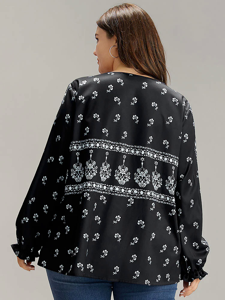 Bandana Print Flutter Trim Blouse Bandana Print Flutter Trim Blouse