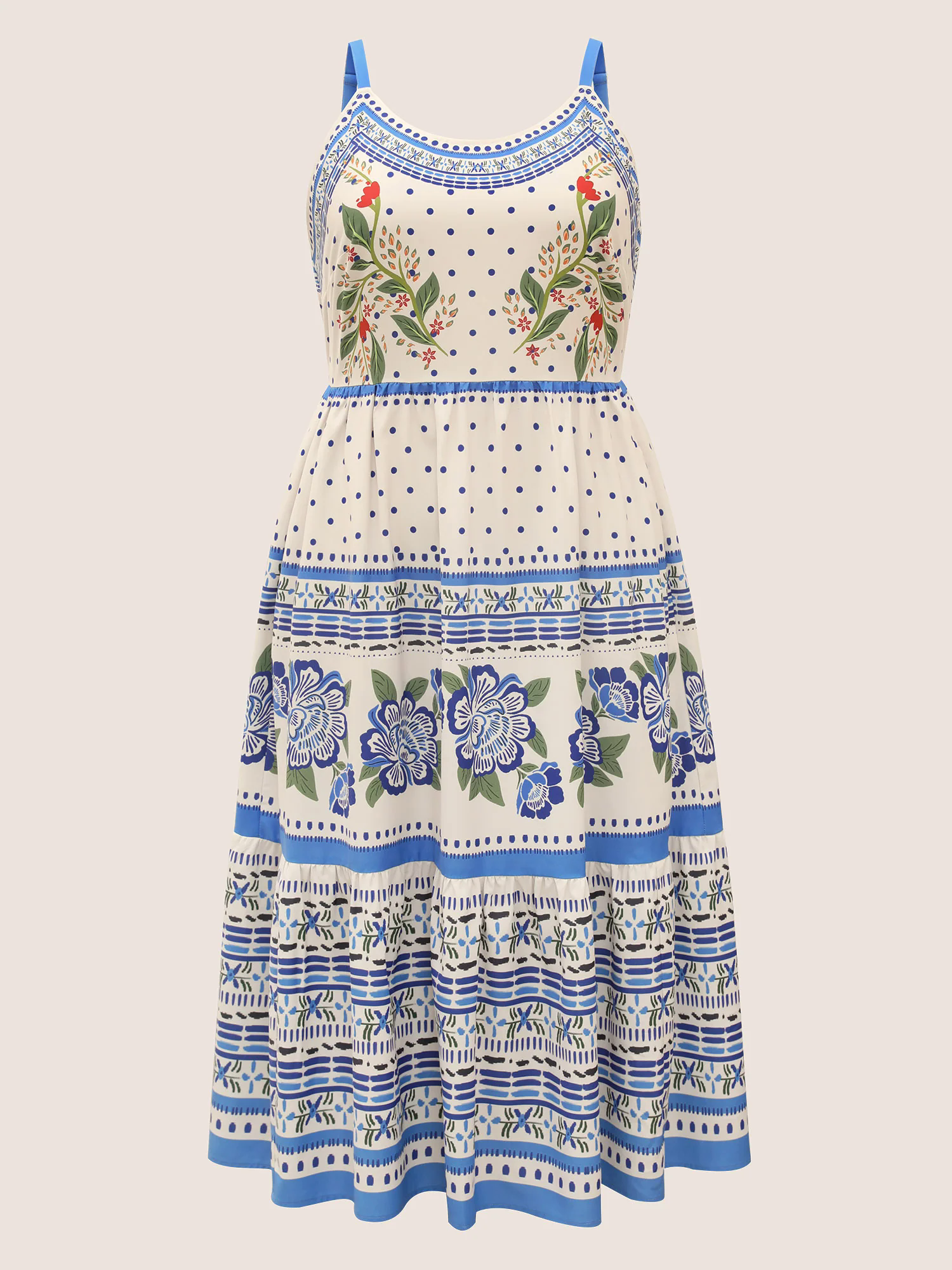 Boho Print Elastic Waist Cami Midi Dress Boho Print Elastic Waist Cami Midi Dress