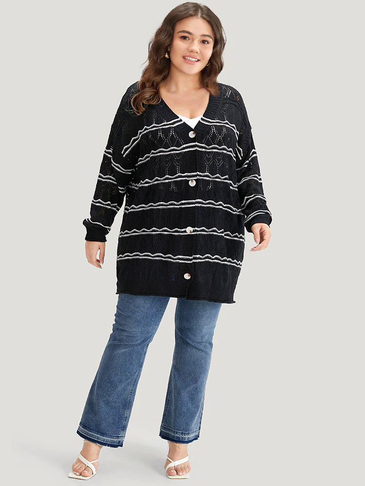 Striped Geometric Button Through Cardigan Striped Geometric Button Through Cardigan