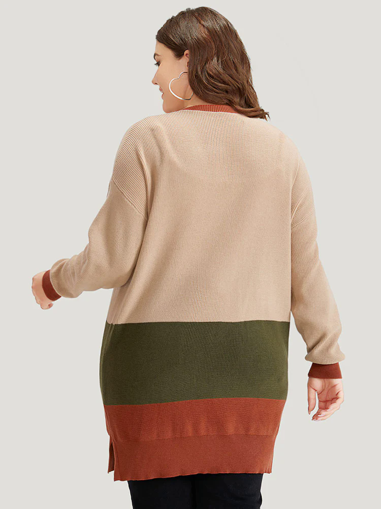 Colorblock Contrast Split Side Cardigan Colorblock Contrast Split Side Cardigan