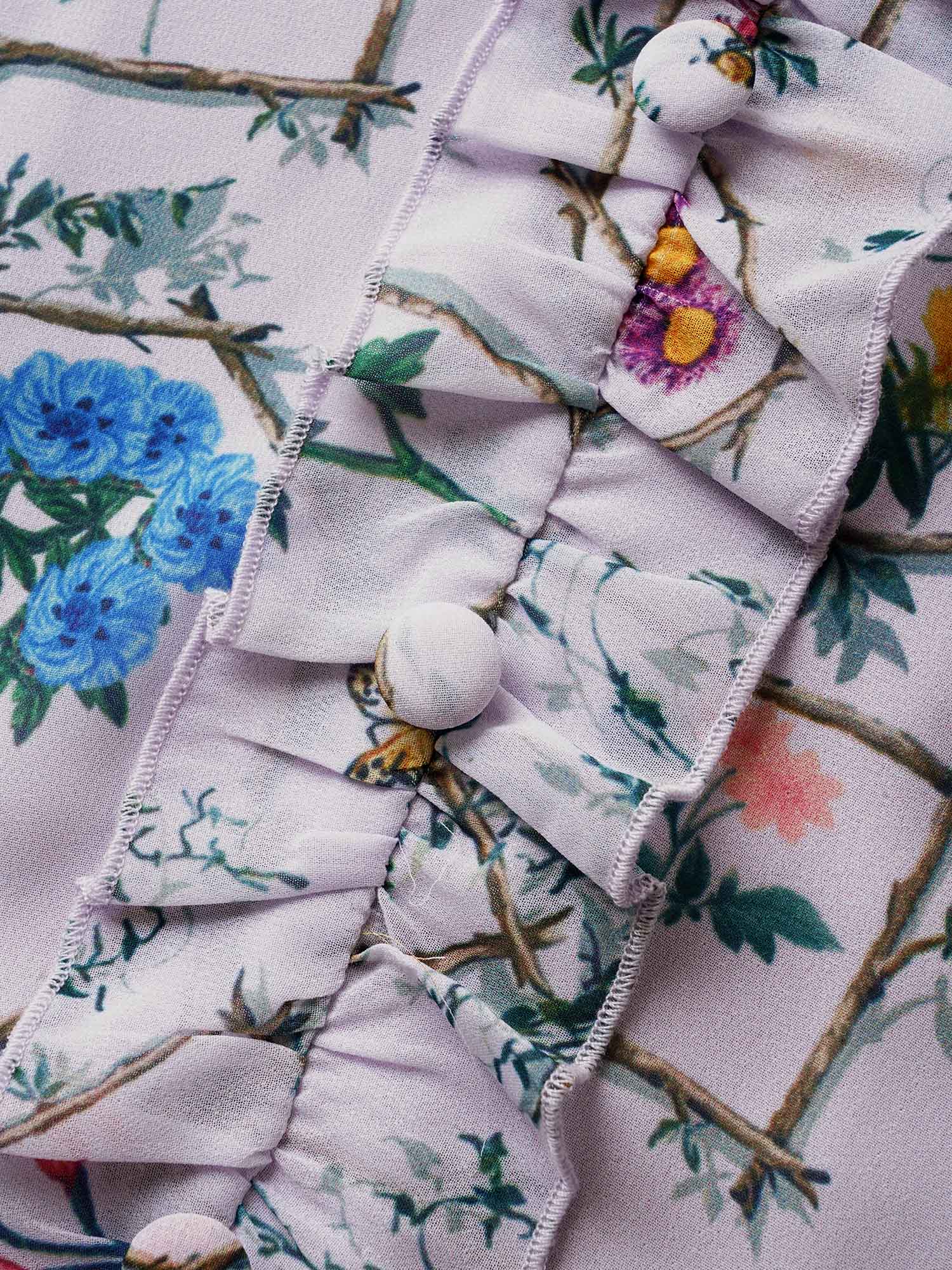 Boho Print Lantern Sleeve Ruffle Trim Blouse Boho Print Lantern Sleeve Ruffle Trim Blouse