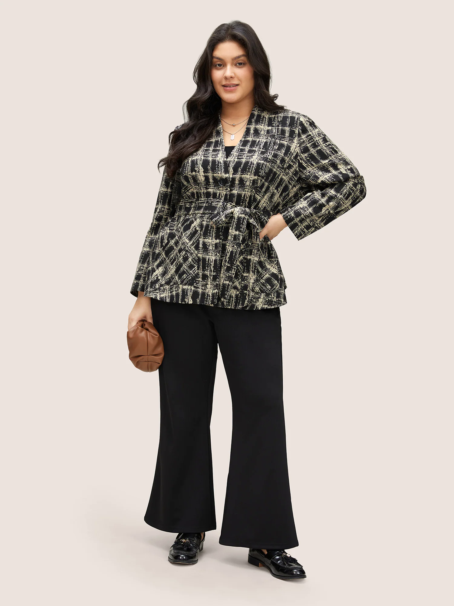 Geometric Pocket Belted Lined Blazer Geometric Pocket Belted Lined Blazer