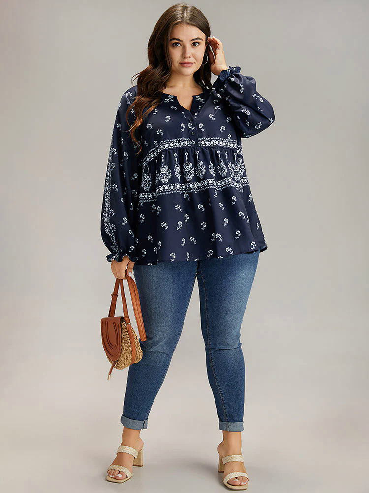 Bandana Print Flutter Trim Blouse Bandana Print Flutter Trim Blouse
