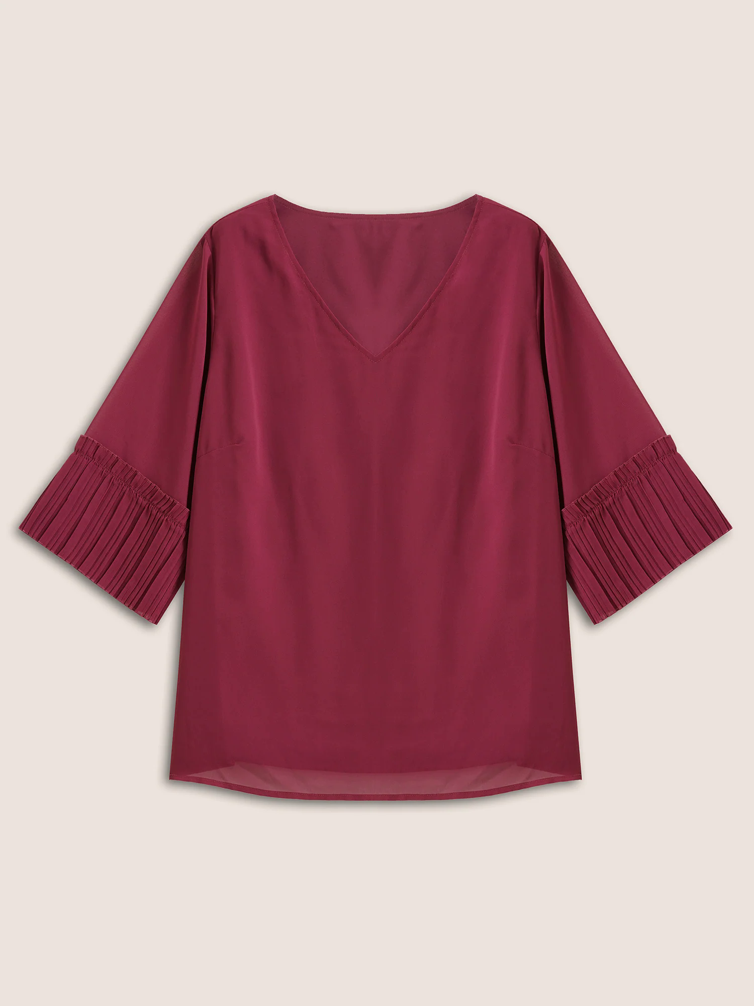 Solid Pleated Patchwork Mesh Bell Sleeve Blouse Solid Pleated Patchwork Mesh Bell Sleeve Blouse