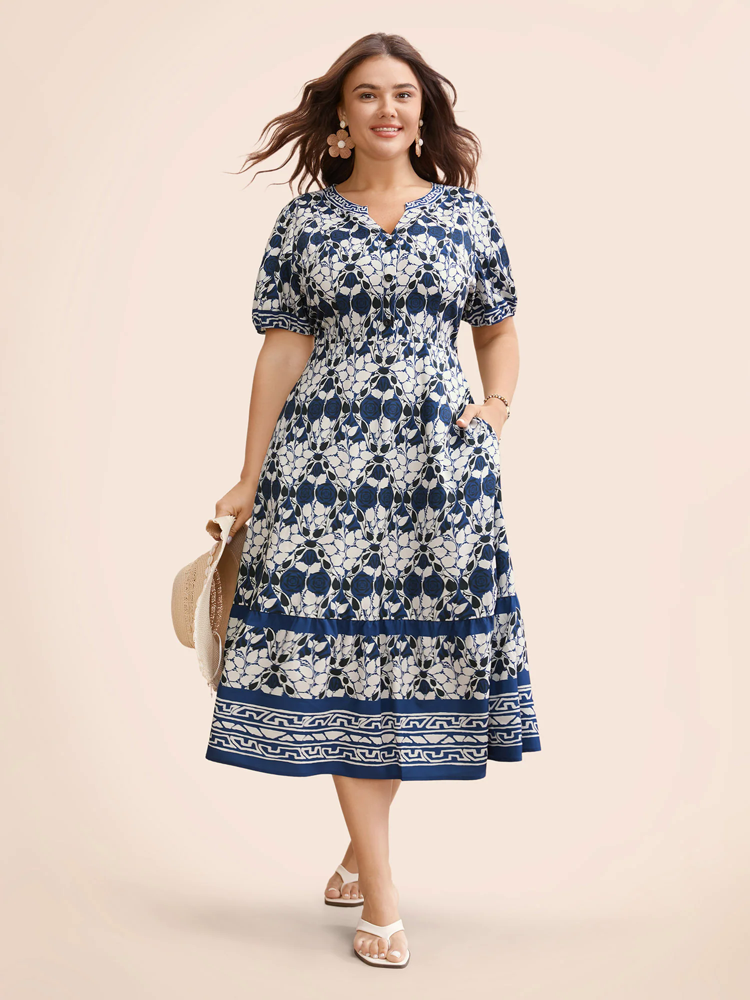 Bandana Print Notched Lantern Sleeve Dress Bandana Print Notched Lantern Sleeve Dress