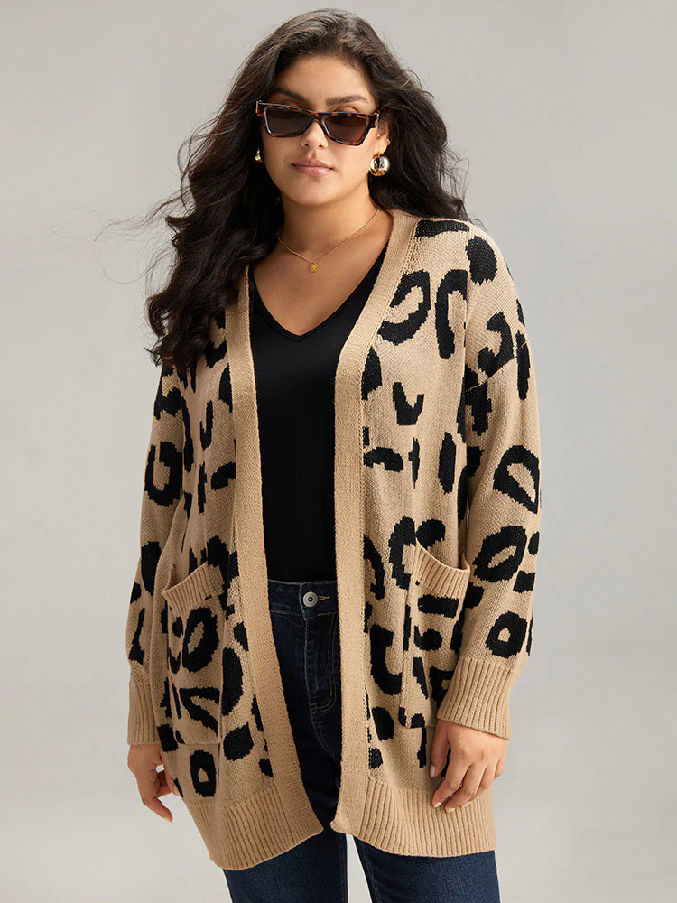 Leopard Elastic Cuffs Drop Shoulder Cardigan Leopard Elastic Cuffs Drop Shoulder Cardigan