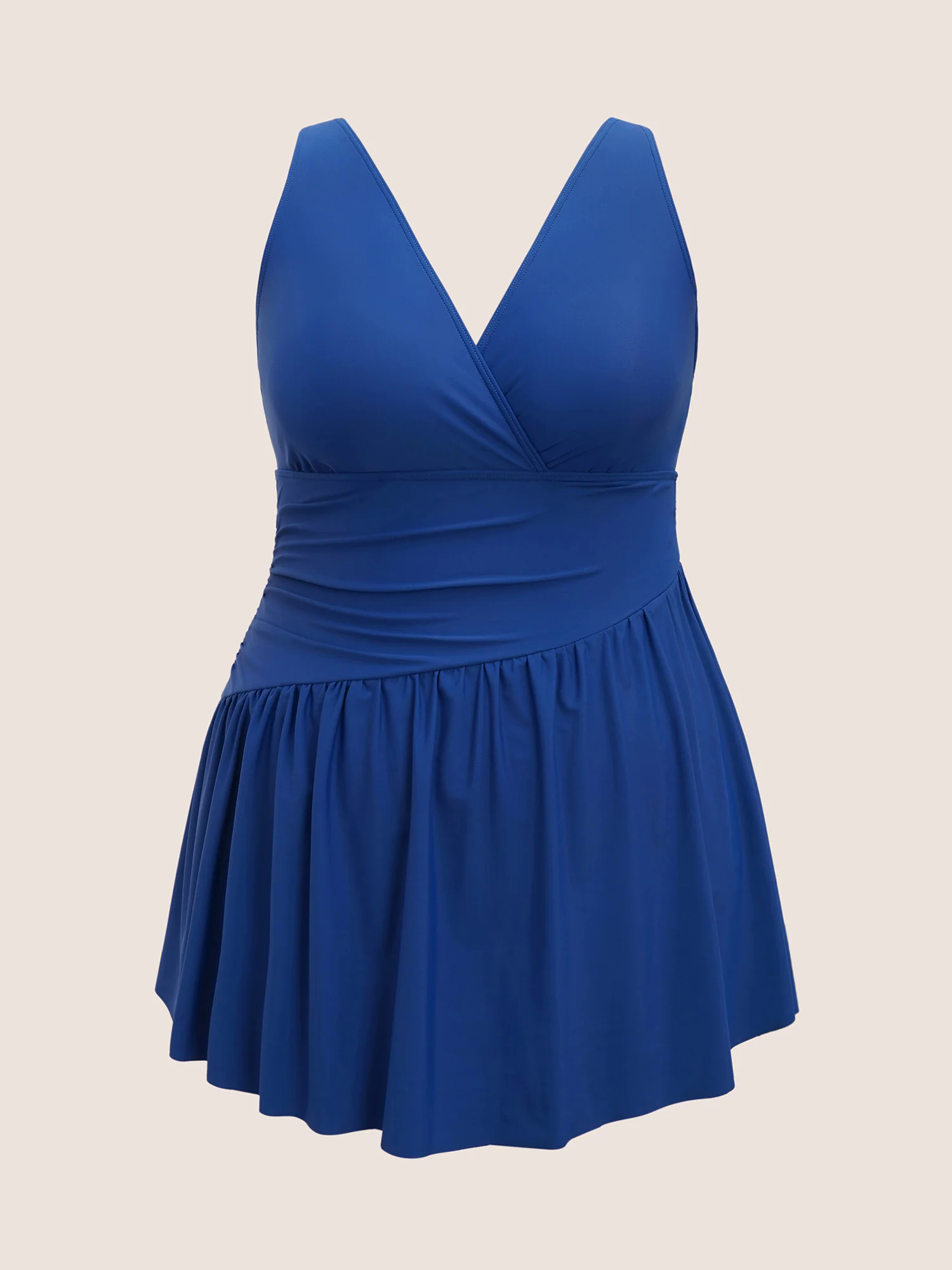 Solid Surplice Neck Gathered Swim Dress Solid Surplice Neck Gathered Swim Dress
