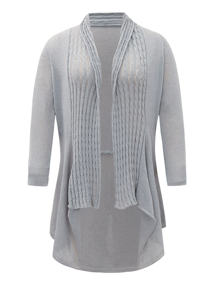 Cable Knit Open Front Asymmetrical Hem Cardigan Cable Knit Open Front Asymmetrical Hem Cardigan