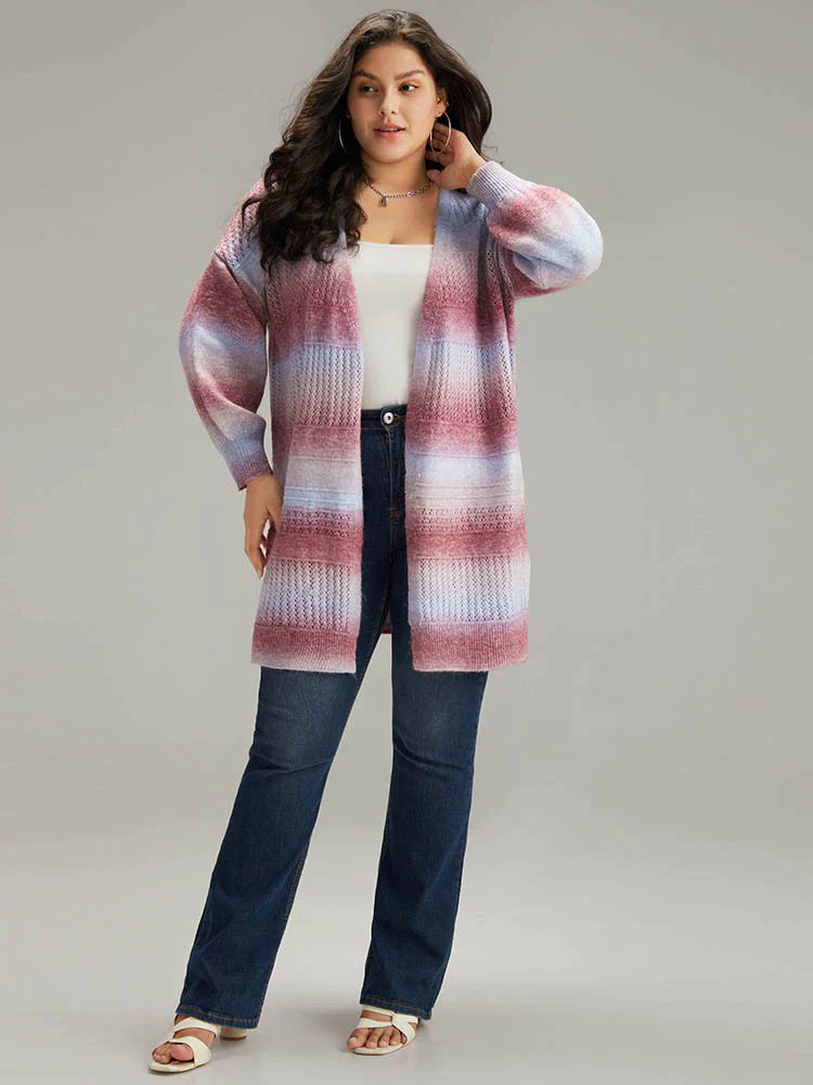 Ombre Elastic Cuffs Open Front Cardigan Ombre Elastic Cuffs Open Front Cardigan