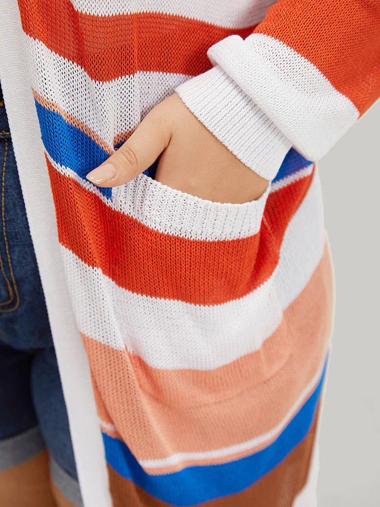Colorblock Contrast Pocket Tunic Open Front Cardigan Colorblock Contrast Pocket Tunic Open Front Cardigan
