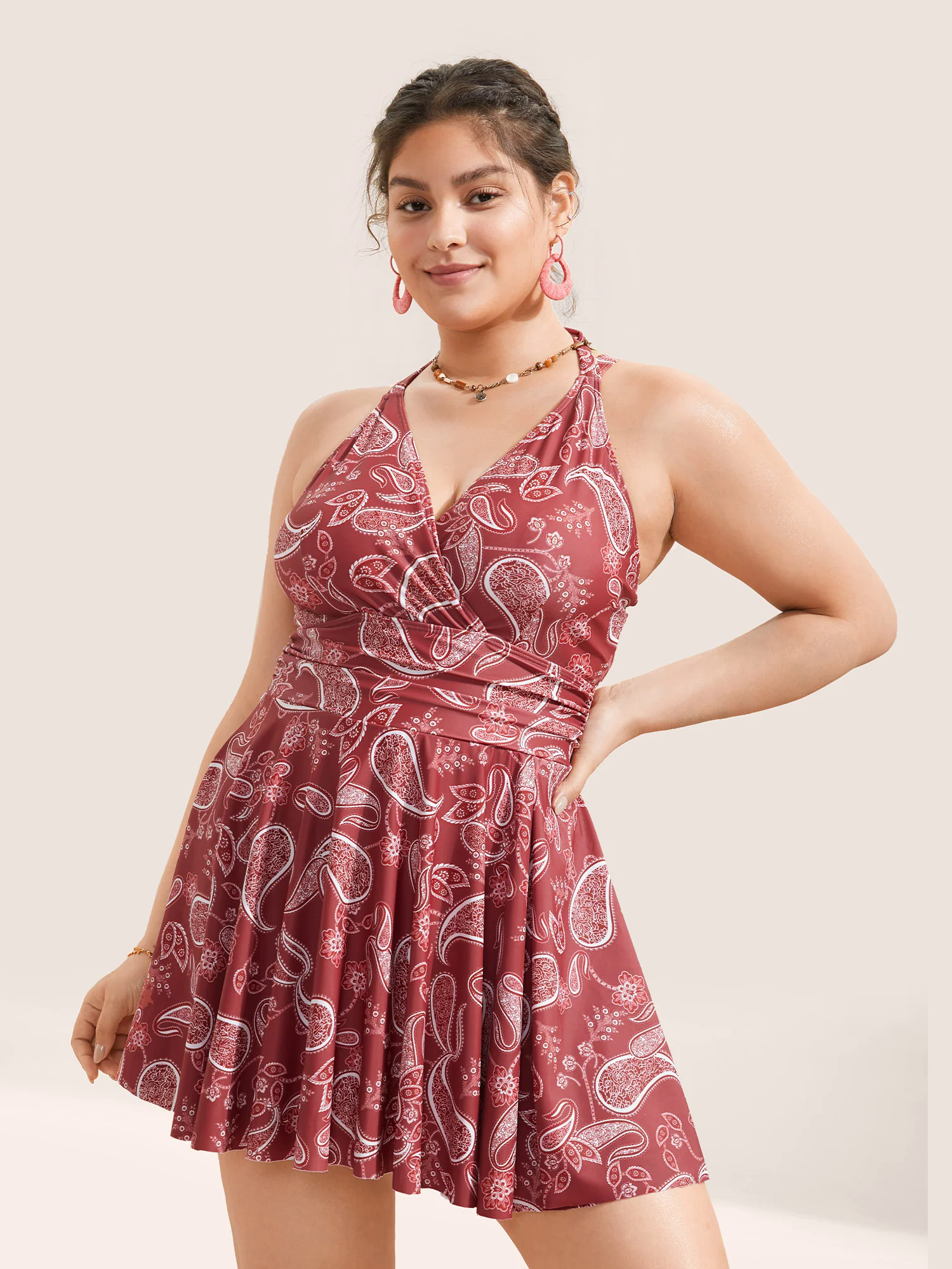 Paisley Print Knotted Wrap Swim Dress Paisley Print Knotted Wrap Swim Dress