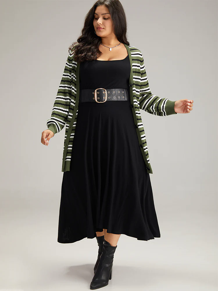 Striped Contrast Elastic Cuffs Button Through Cardigan Striped Contrast Elastic Cuffs Button Through Cardigan
