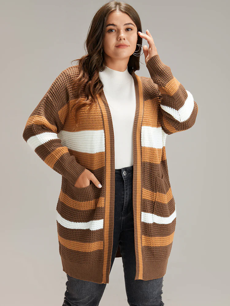 Contrast Open Front Patched Pocket Tunic Cardigan Contrast Open Front Patched Pocket Tunic Cardigan