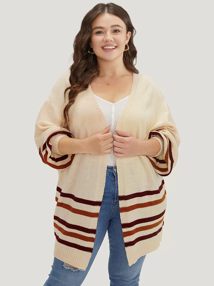 Striped Contrast Open Front Cardigan Striped Contrast Open Front Cardigan