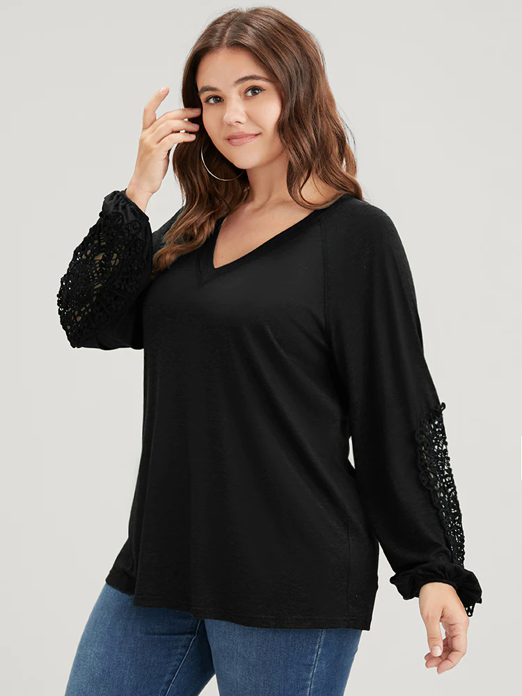 Solid Cut Out Eyelet Lace Long Tee Solid Cut Out Eyelet Lace Long Tee