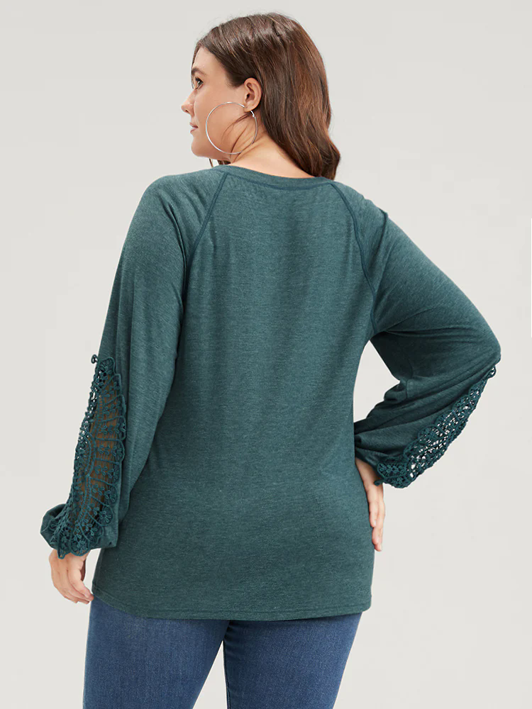 Solid Cut Out Eyelet Lace Long Tee Solid Cut Out Eyelet Lace Long Tee