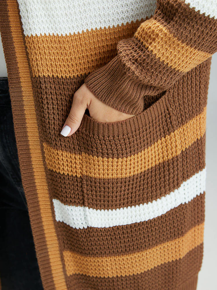 Contrast Open Front Patched Pocket Tunic Cardigan Contrast Open Front Patched Pocket Tunic Cardigan