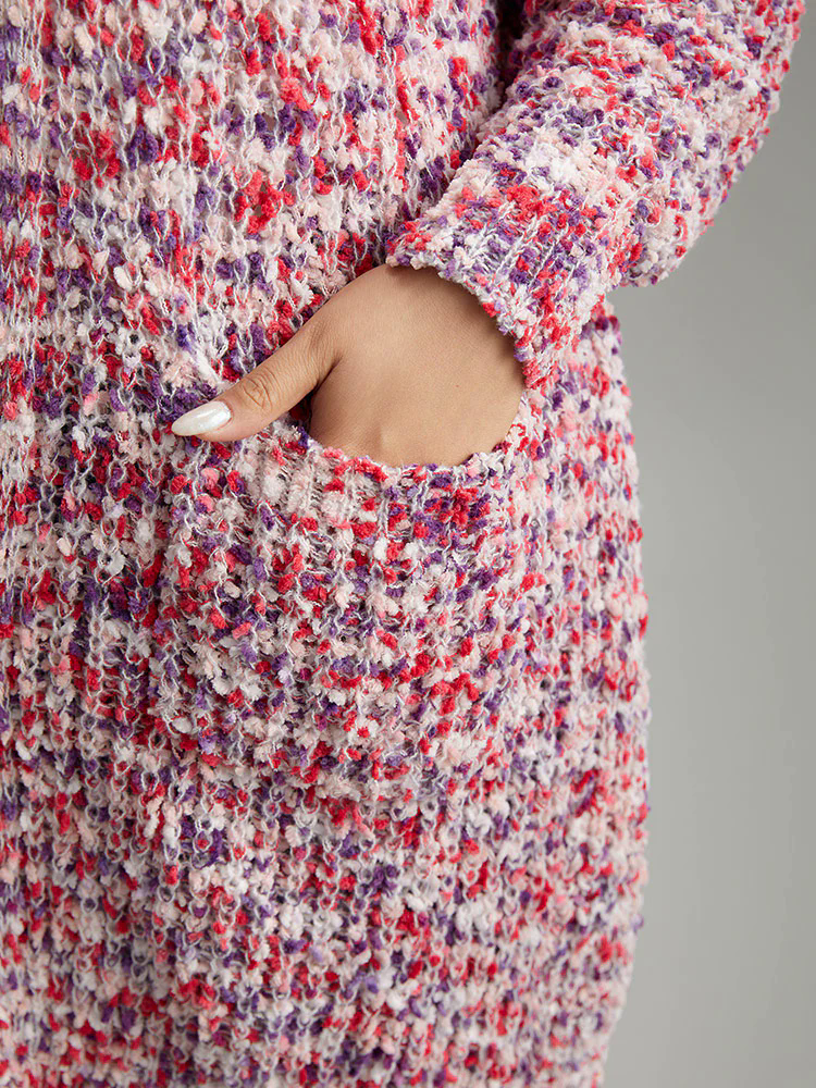 Contrast Fuzzy Open Front Patched Pocket Cardigan Contrast Fuzzy Open Front Patched Pocket Cardigan