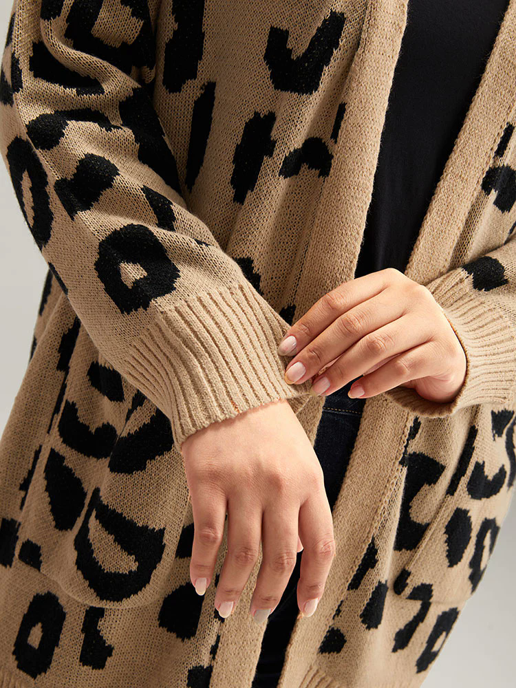 Leopard Elastic Cuffs Drop Shoulder Cardigan Leopard Elastic Cuffs Drop Shoulder Cardigan
