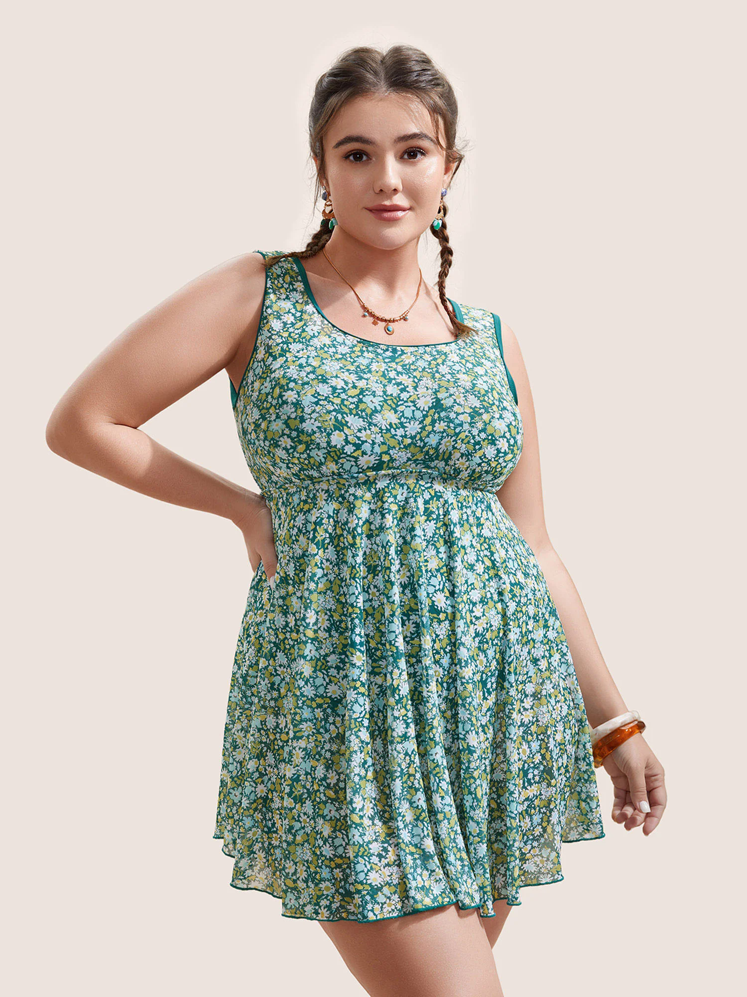 Ditsy Floral Round Neck Cut Out Swim Dress Ditsy Floral Round Neck Cut Out Swim Dress