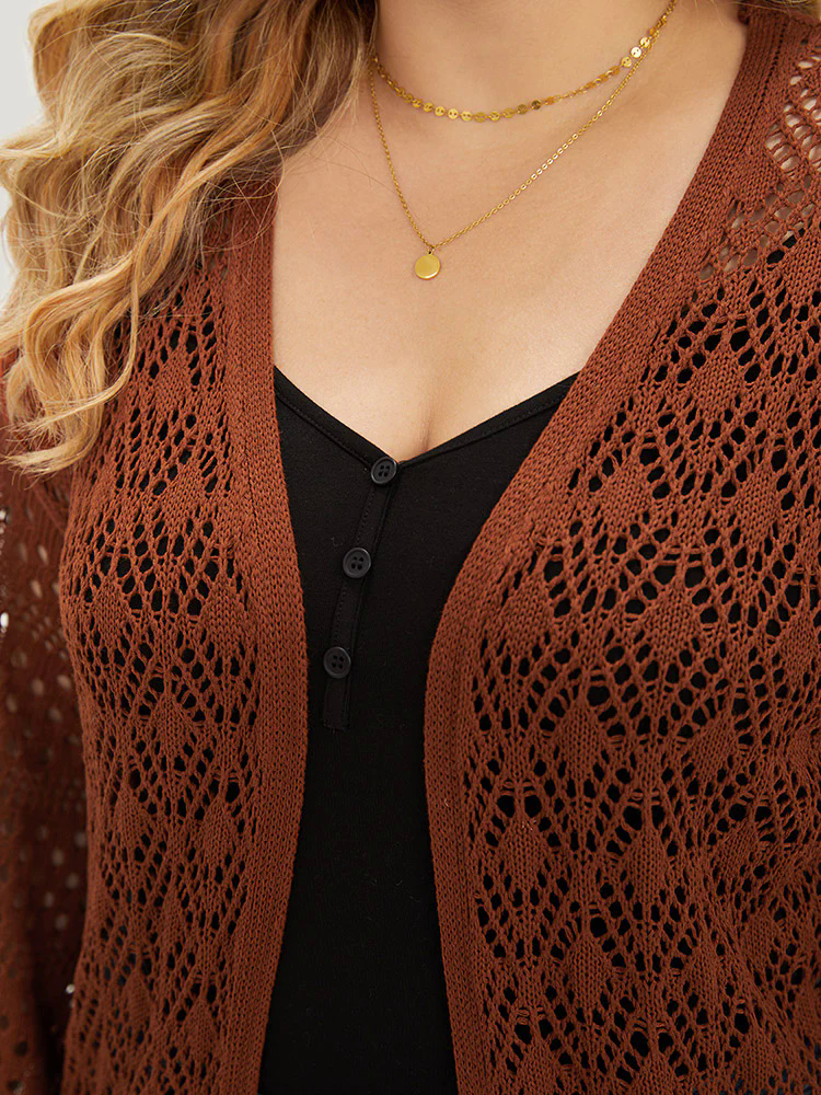 Plain Hollow Out Split Side Maxi Cardigan Plain Hollow Out Split Side Maxi Cardigan