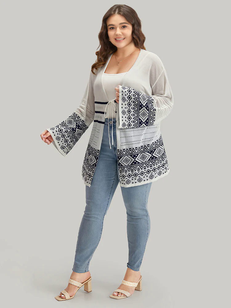 Bandana Print Geo Eyelet Ties Front Cardigan Bandana Print Geo Eyelet Ties Front Cardigan
