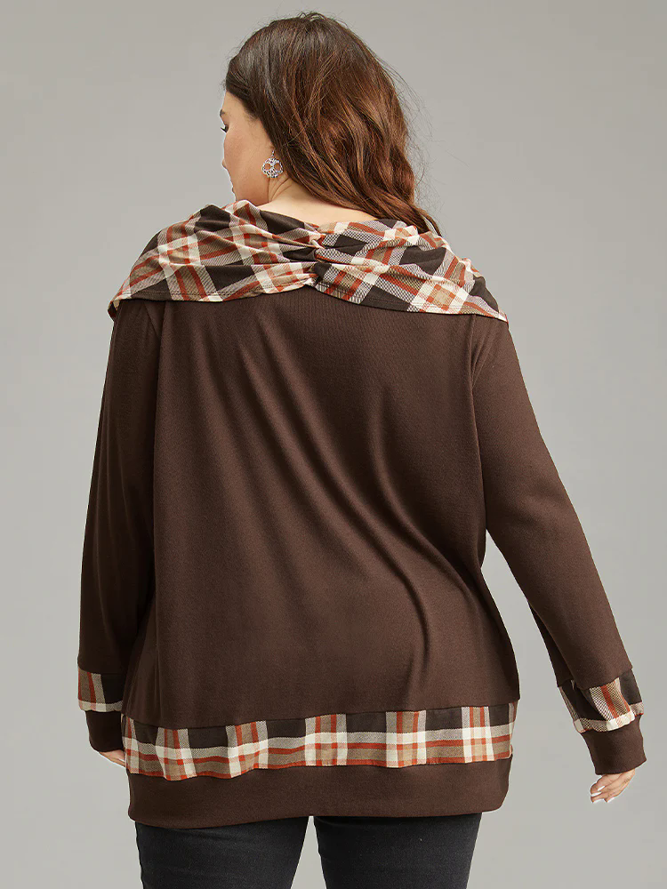 Halloween Plaid Patchwork Cowl Neck T-shirt Halloween Plaid Patchwork Cowl Neck T-shirt