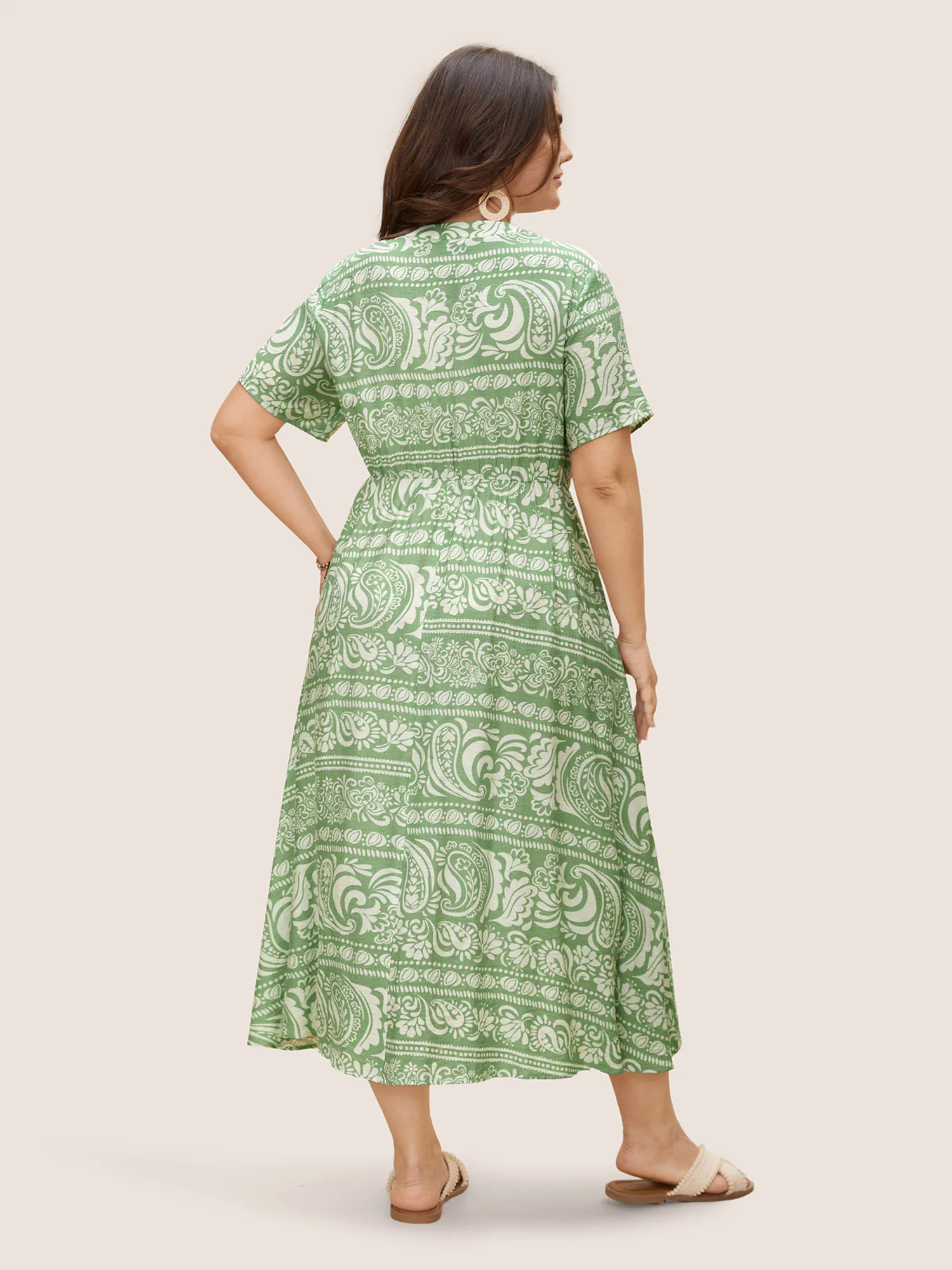 Boho Print Drawstring Tassels Midi Dress Boho Print Drawstring Tassels Midi Dress