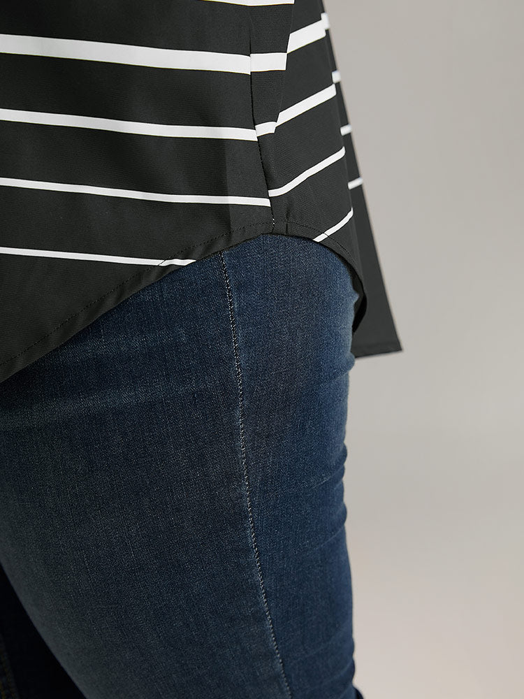 Striped Button Through Curved Hem Blouse Striped Button Through Curved Hem Blouse