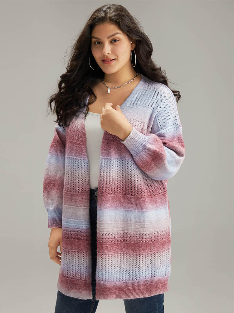 Ombre Elastic Cuffs Open Front Cardigan Ombre Elastic Cuffs Open Front Cardigan