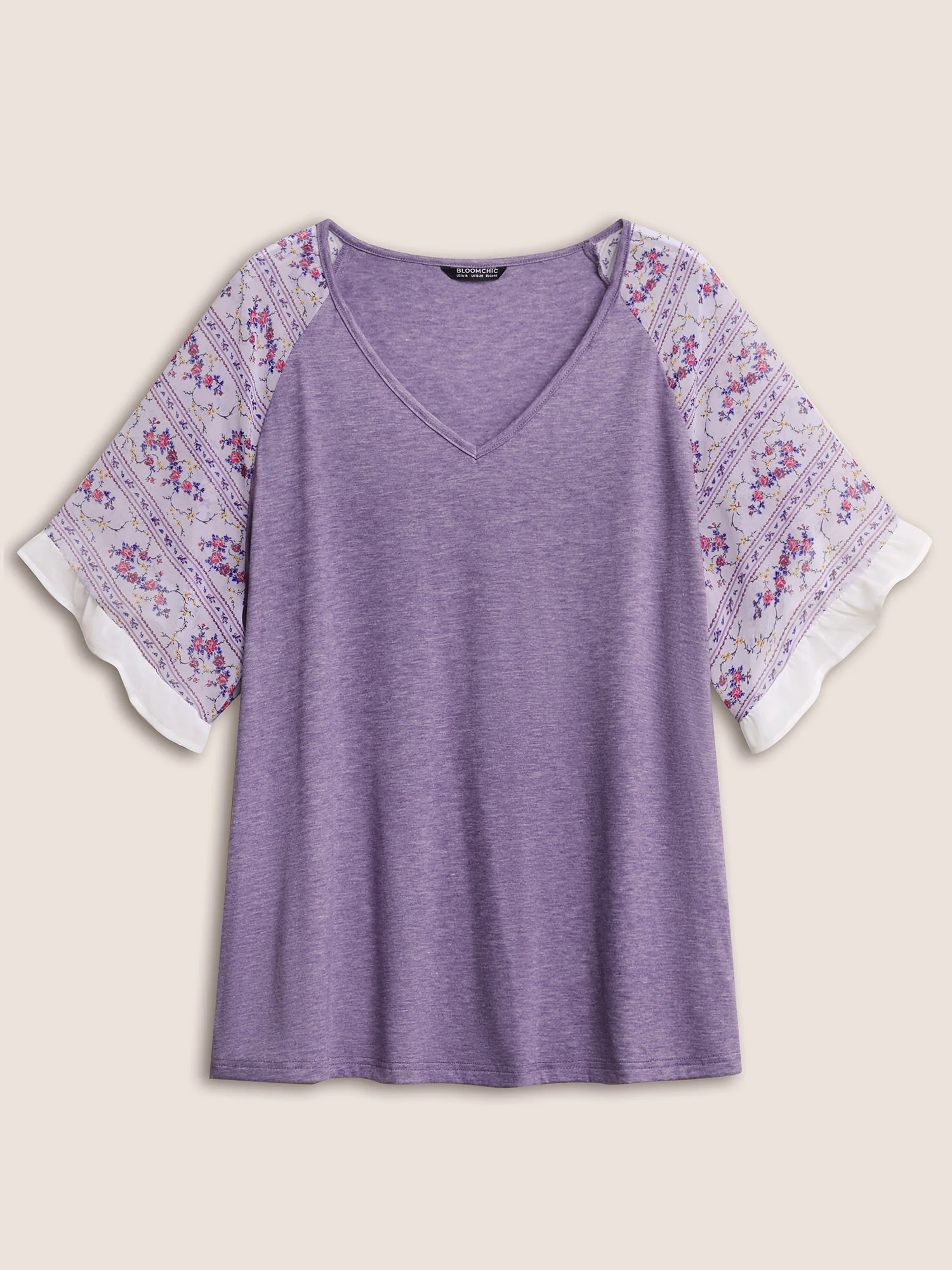 Ditsy Floral Patchwork Frill Trim Raglan Sleeve T-shirt Ditsy Floral Patchwork Frill Trim Raglan Sleeve T-shirt