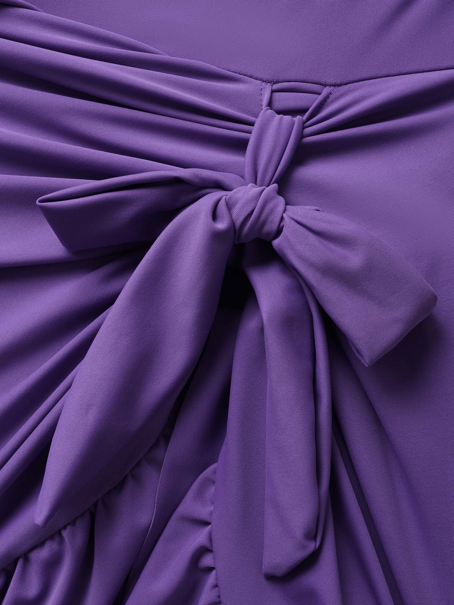 V Neck Solid Tie Knot Ruffles Swim Dress V Neck Solid Tie Knot Ruffles Swim Dress