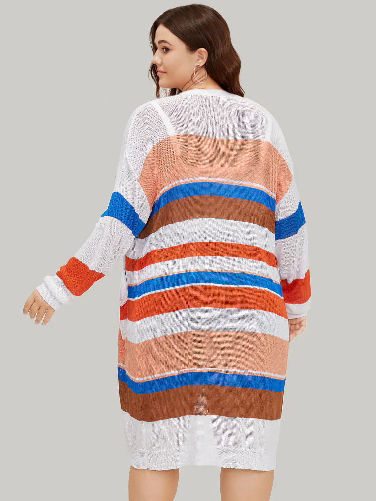 Colorblock Contrast Pocket Tunic Open Front Cardigan Colorblock Contrast Pocket Tunic Open Front Cardigan