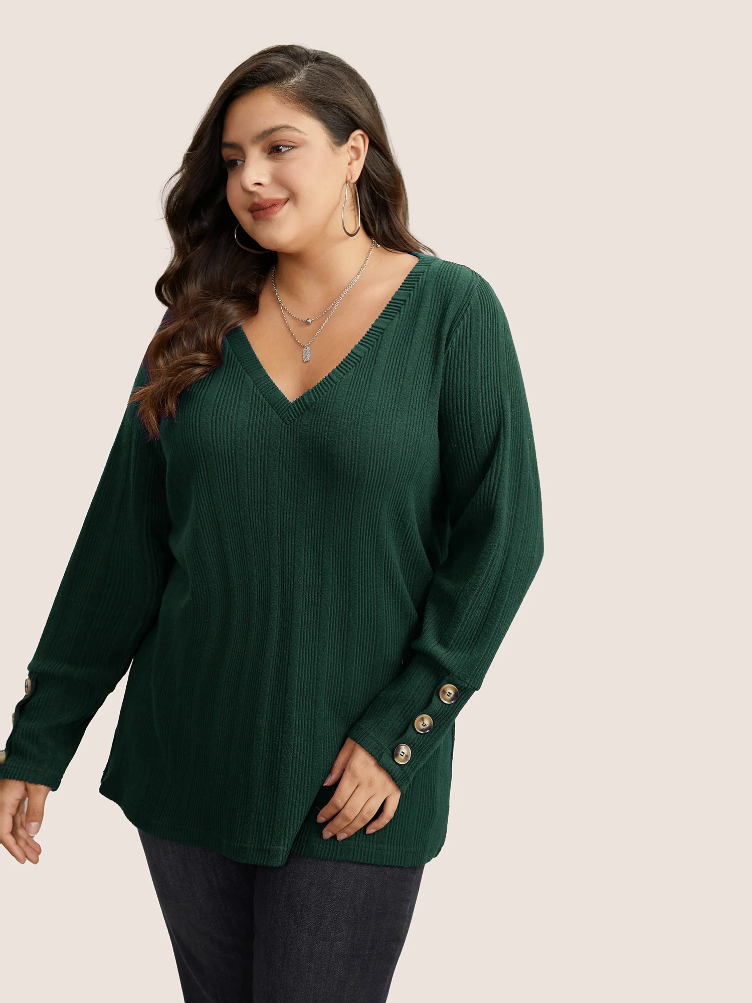 Rib Knit V Neck Button Detail T-shirt Rib Knit V Neck Button Detail T-shirt
