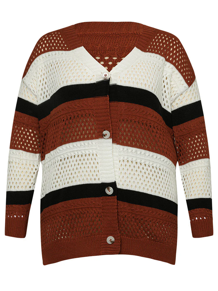 Colorblock Contrast Geo Eyelet Button Through Cardigan Colorblock Contrast Geo Eyelet Button Through Cardigan