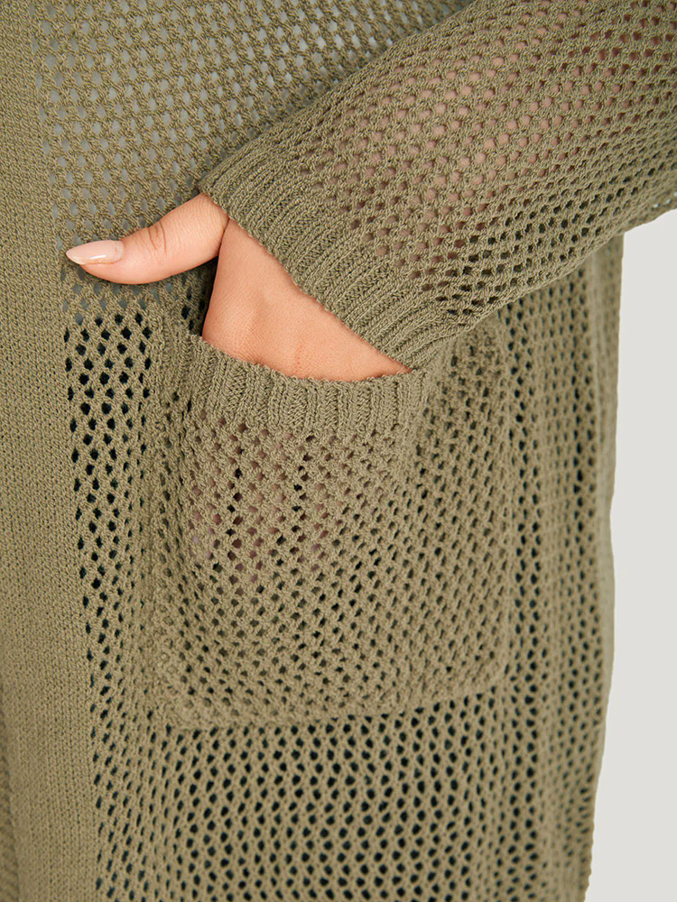 Solid Patched Pocket Open Front Patchwork Cardigan Solid Patched Pocket Open Front Patchwork Cardigan