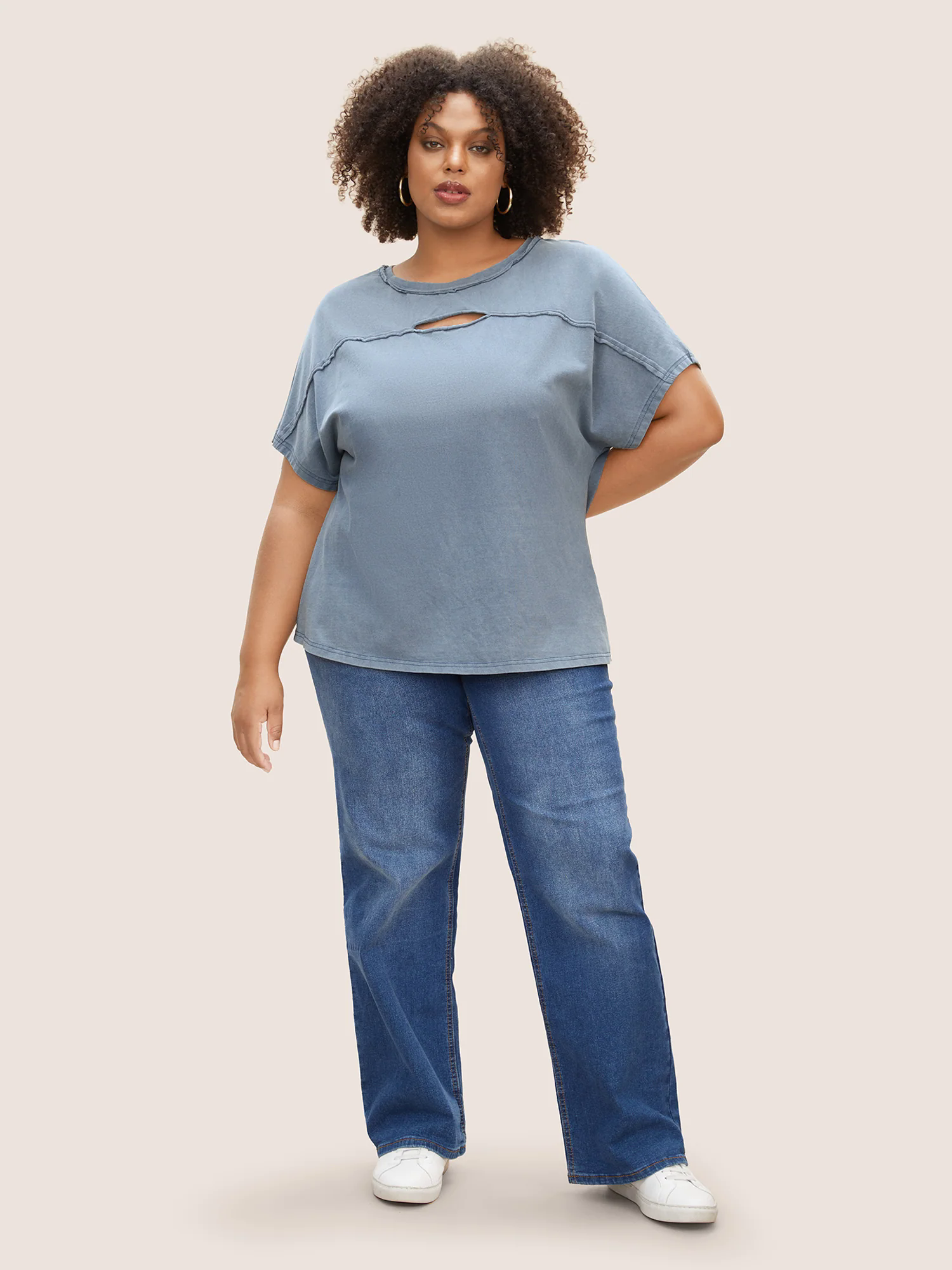 Vintage Cut Out Roll Hem Batwing Sleeve T-shirt Vintage Cut Out Roll Hem Batwing Sleeve T-shirt