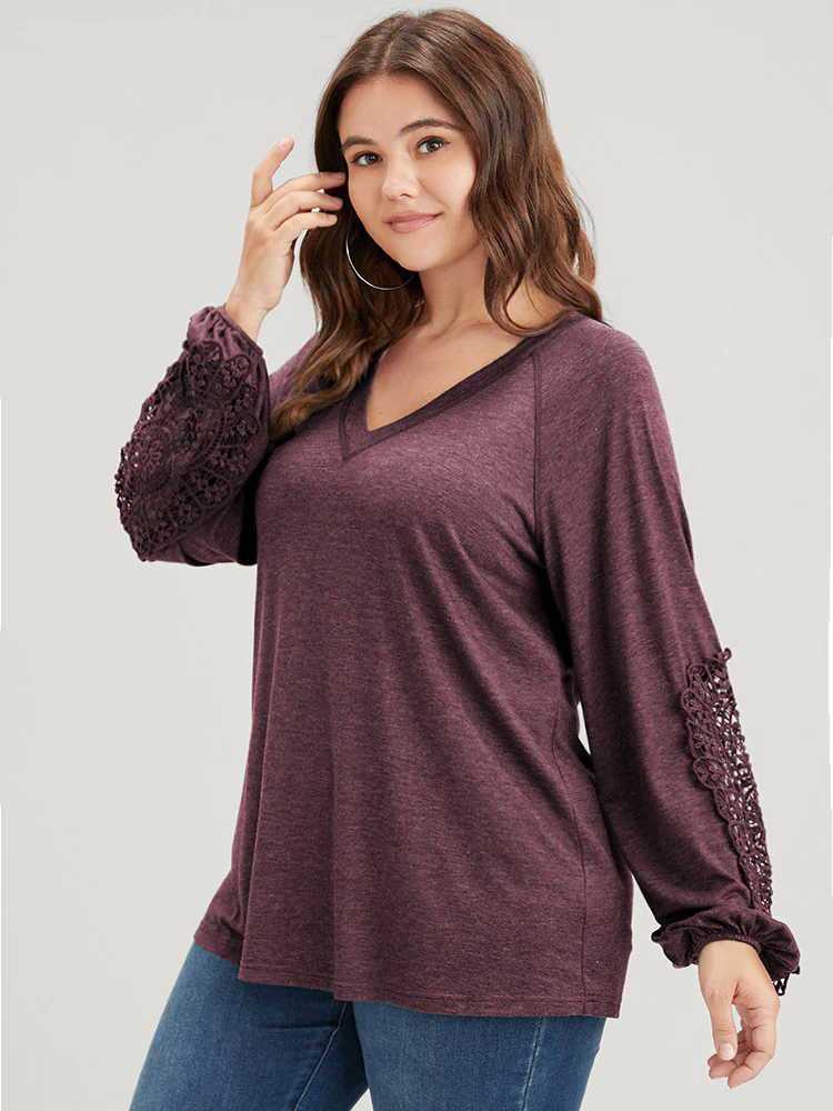 Solid Cut Out Eyelet Lace Long Tee Solid Cut Out Eyelet Lace Long Tee