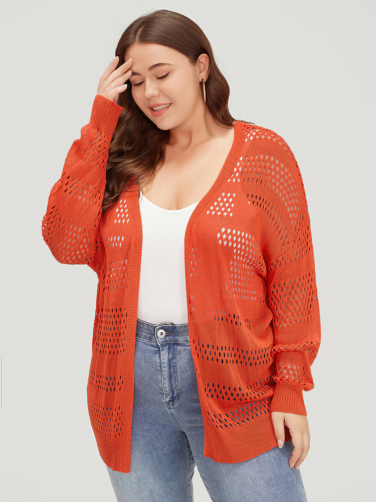 Plain Open Front Elastic Sleeve Cut Out Cardigan Plain Open Front Elastic Sleeve Cut Out Cardigan