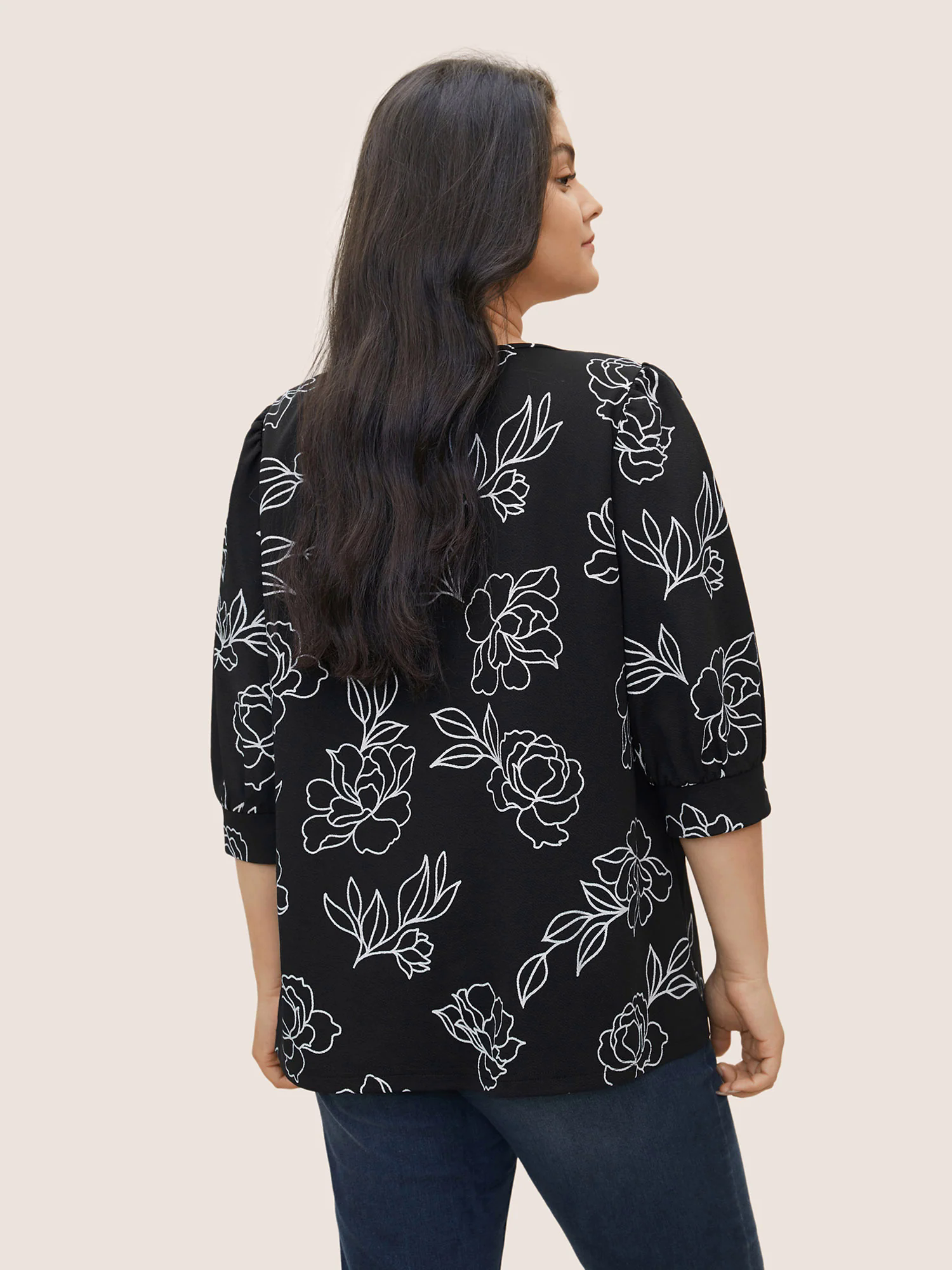 Floral Print Crew Neck Lantern Sleeve T-shirt Floral Print Crew Neck Lantern Sleeve T-shirt