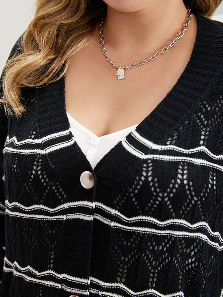 Striped Geometric Button Through Cardigan Striped Geometric Button Through Cardigan