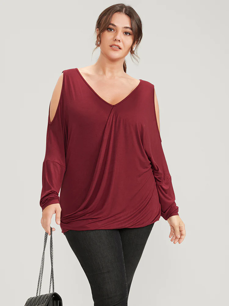 Solid Cold Shoulder Long Tee Solid Cold Shoulder Long Tee