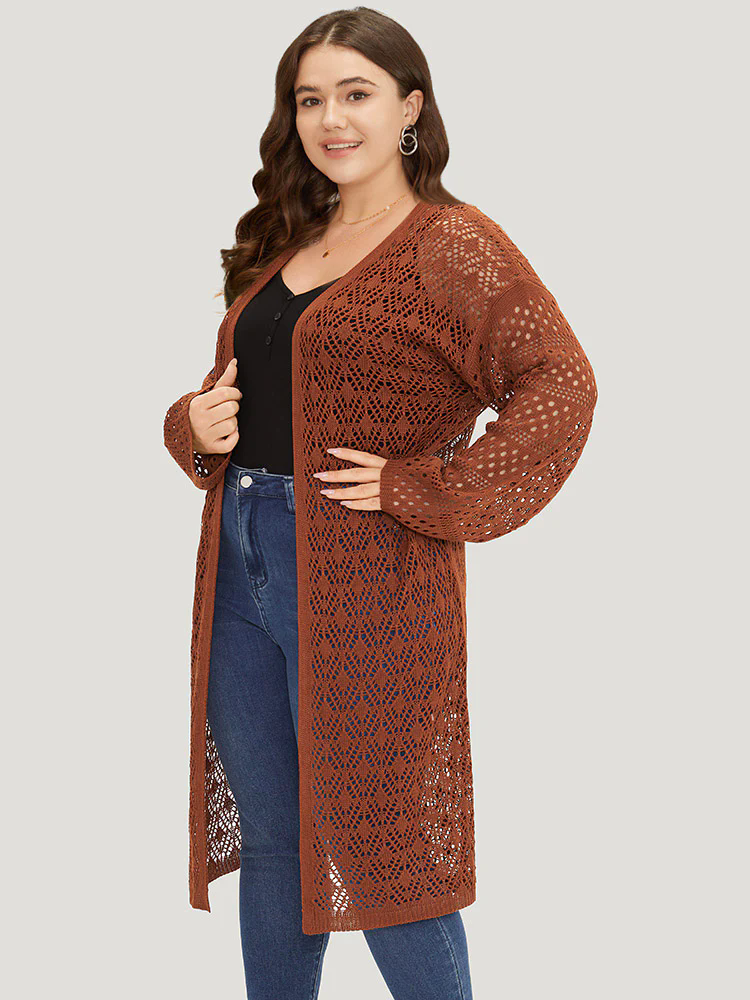 Plain Hollow Out Split Side Maxi Cardigan Plain Hollow Out Split Side Maxi Cardigan