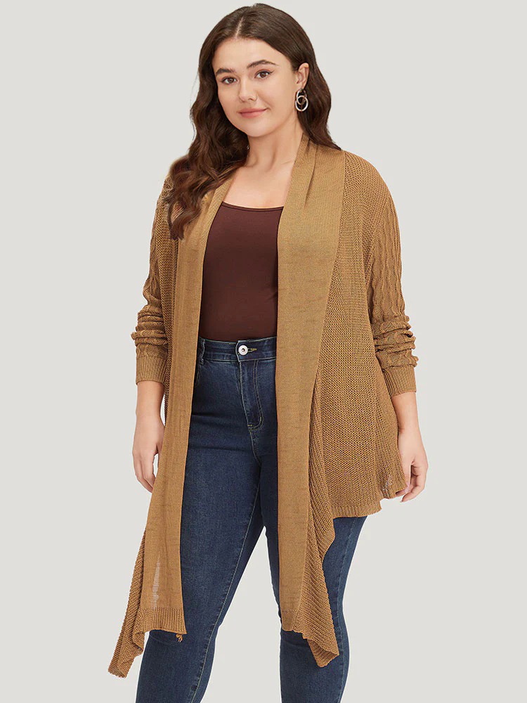 Solid Lapel Collar Patchwork Asymmetrical Hem Cardigan Solid Lapel Collar Patchwork Asymmetrical Hem Cardigan