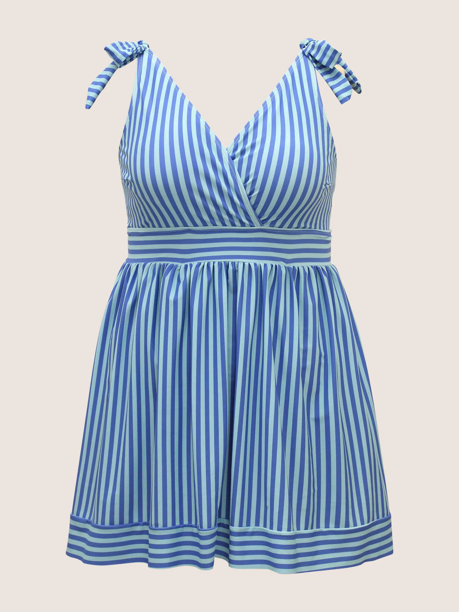V Neck Striped Tie Knot Gathered Swim Dress V Neck Striped Tie Knot Gathered Swim Dress