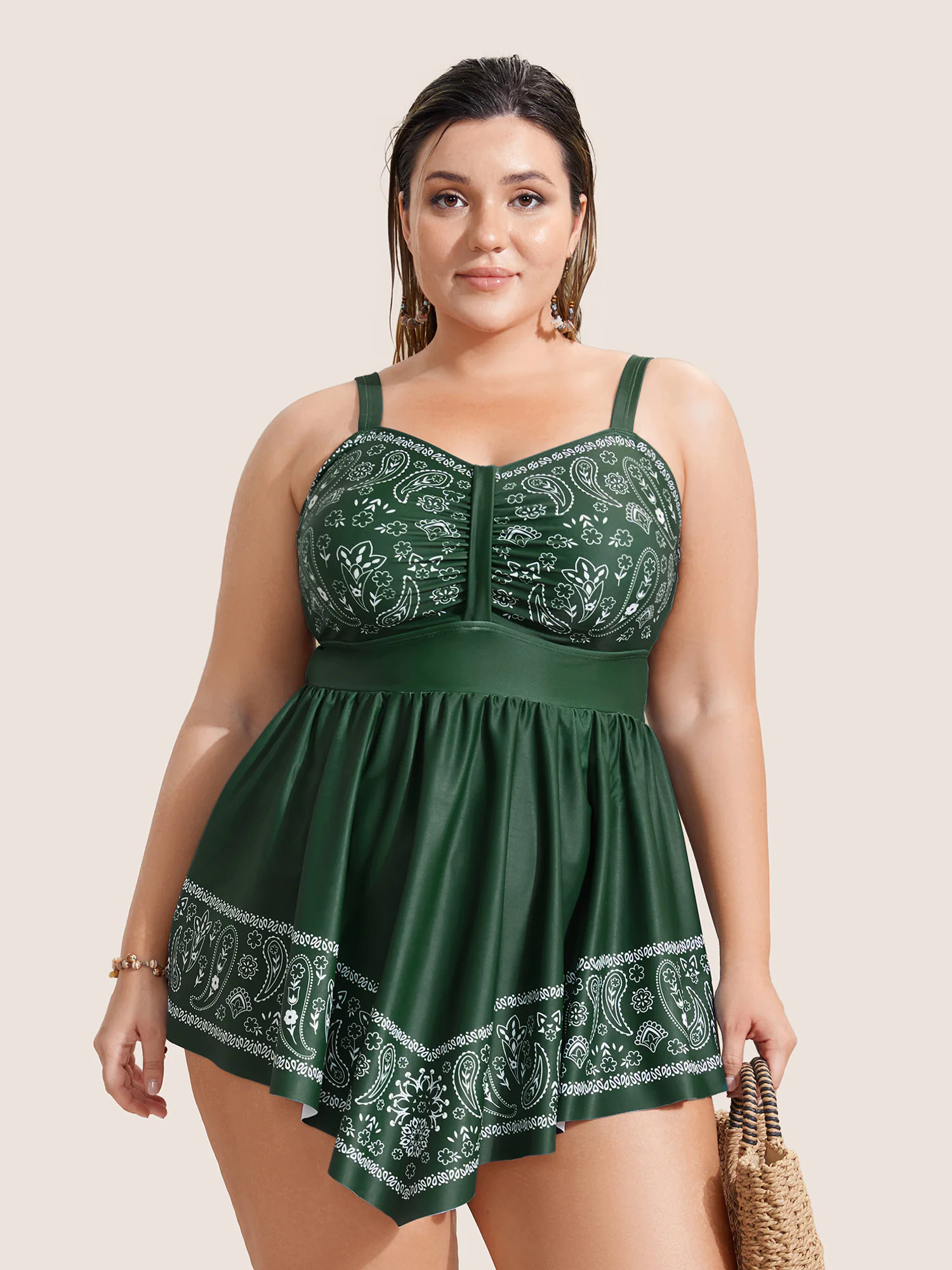 Paisley Print Ruched Adjustable Straps Swim Dress Paisley Print Ruched Adjustable Straps Swim Dress