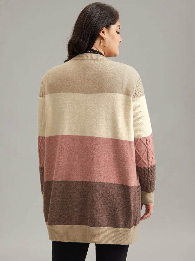 Anti-Pilling Cable Knit Colorblock Patched Pocket Cardigan Anti-Pilling Cable Knit Colorblock Patched Pocket Cardigan